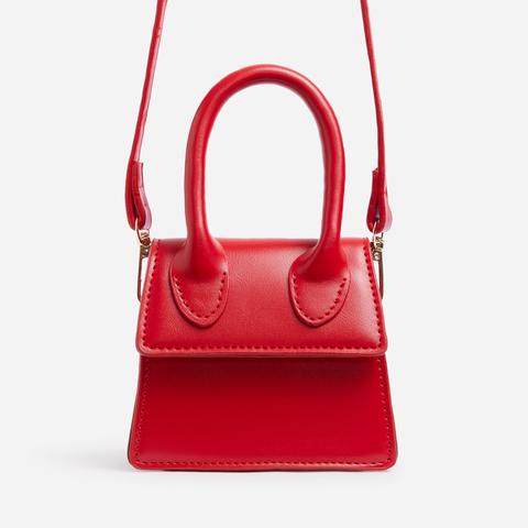 Super Mini Grab Bag In Red Faux Leather,, Red