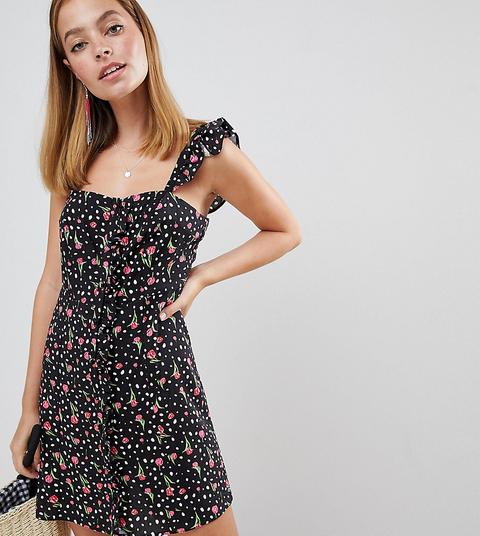 Minivestido Abotonado Con Estampado Floral Y De Lunares Monocromático De Asos Design Petite