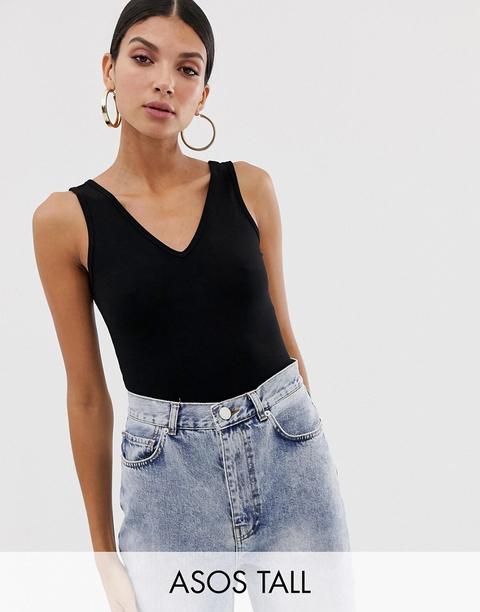 Asos Design Tall - Body Senza Maniche Con Scollo A V Nero - Nero