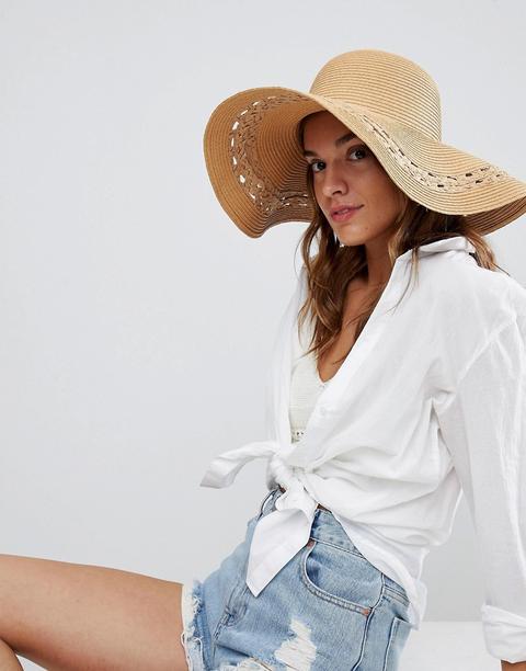 Sombrero Floppy De Paja Con Ala Ancha Y Aplicación Calada Con Diseño Ajustable De Asos