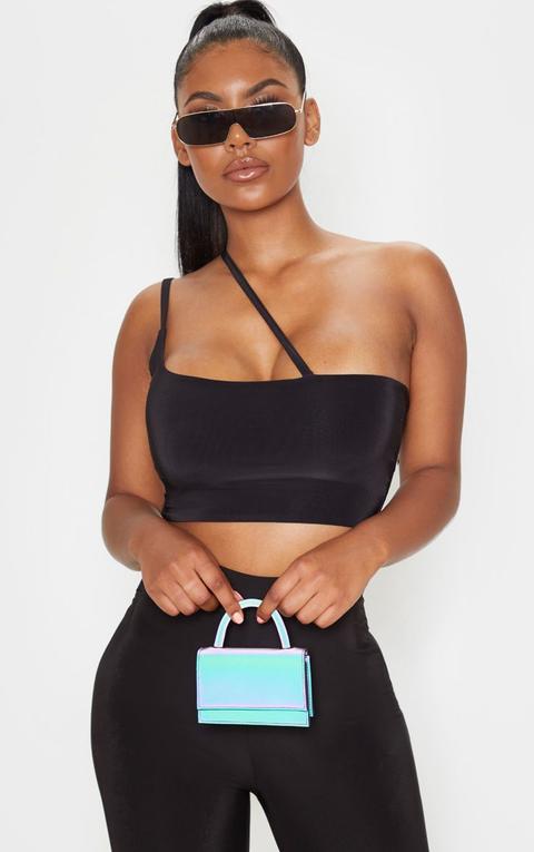 Black Slinky Asymmetric Strap Crop Top