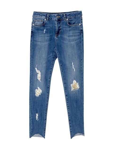 Jeans Skinny Fit Strappi Con Lustrini