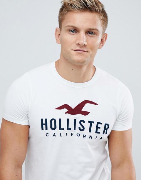 Hollister - T-shirt Tecnica Attillata Bianca Con Logo - Bianco