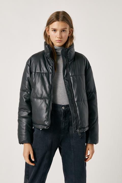 Faux leather puffer jacket - pull&bear