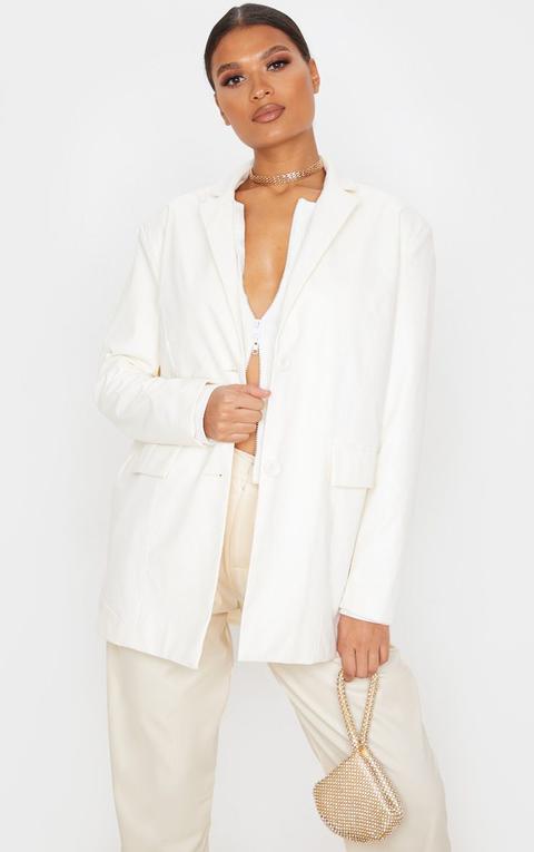 White Faux Leather Oversized Dad Blazer