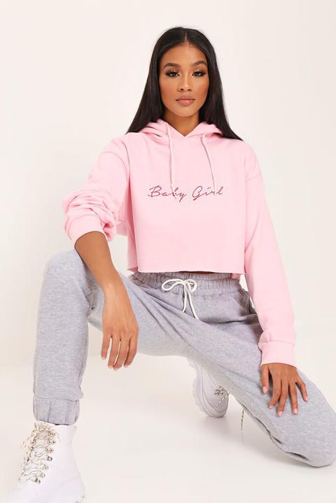 Baby Pink Baby Girl Oversized Cropped Hoodie