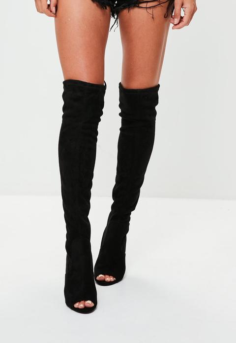 Black Peeptoe Over The Knee Boots, Black