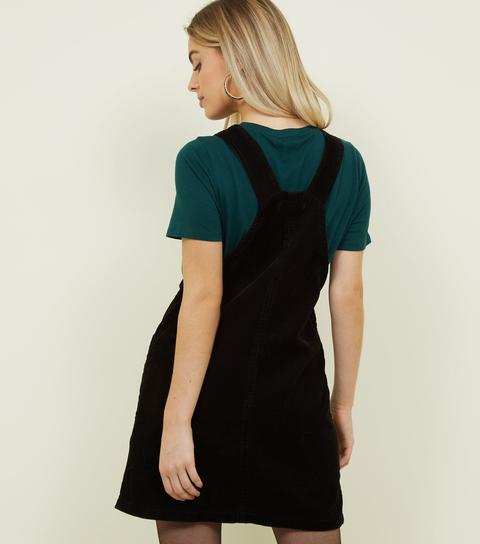 black cord pinafore dress new look