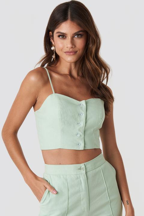 Front Button Linen Mix Bustier Grün