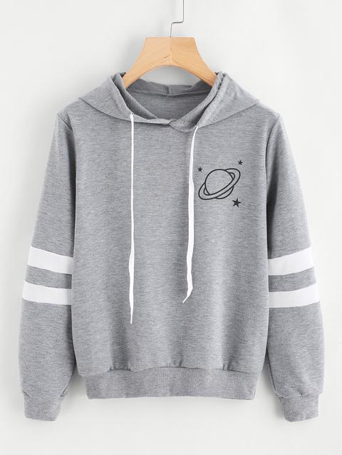 Planet Print Varsity-striped Hoodie