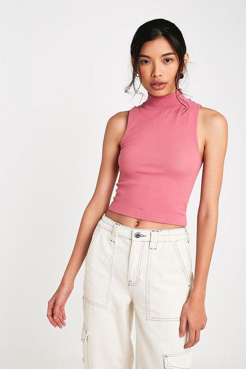 Uo Rib-knit Sleeveless Funnel Neck Top - Womens L