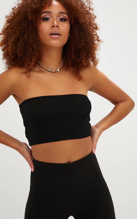 Black Shimmer Slinky Bandeau Crop Top, Black