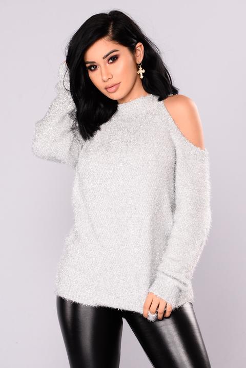 Azalea Cold Shoulder Sweater - Silver