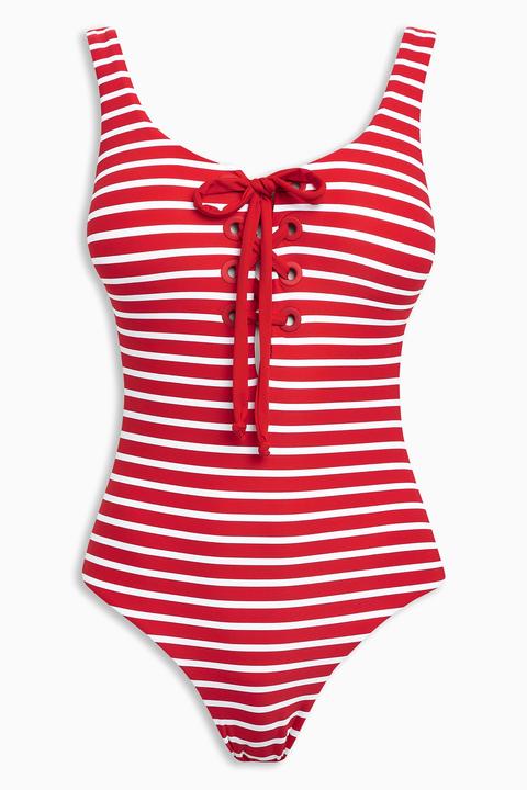 Red Stripe Eyelet Swimsuit