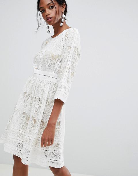 Liquorish Lace Skater Dress-white