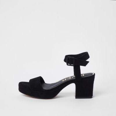 Black Open Toe Block Heel Sandals