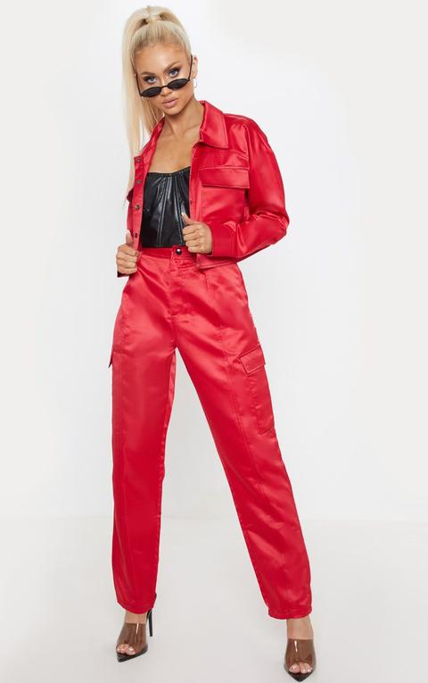 Pantalon Cargo Rouge À Coutures Et Poches, Rouge