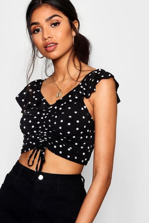 Payton Spot Ruched Front Frill Crop