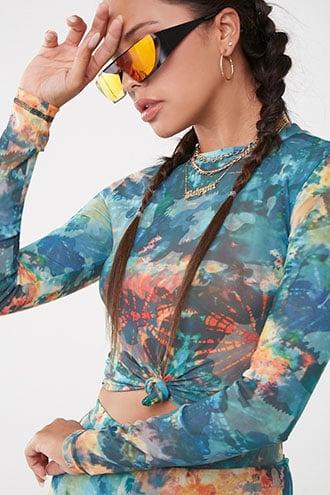 Forever 21 Abstract Print Top , Teal/red