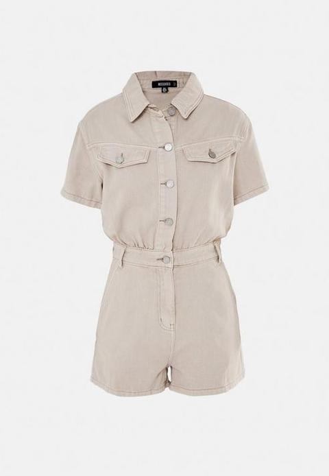 Tall Sand Short Sleeve Denim Playsuit, Camel