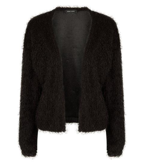 Black Fluffy Fine Knit Cardigan New Look