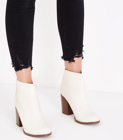 Wide Fit Off White Wood Block Heel Boots New Look