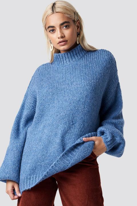 Na-kd Trend Wool Blend High Neck Knitted Sweater - Blue