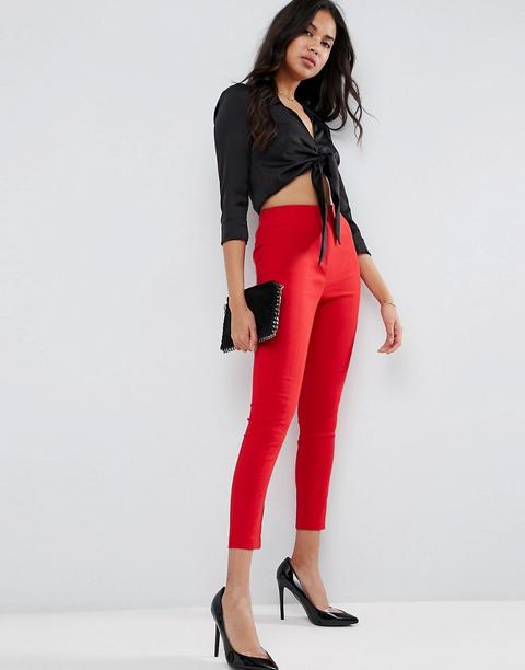 Asos - Pantaloni Skinny A Vita Alta - Rosso