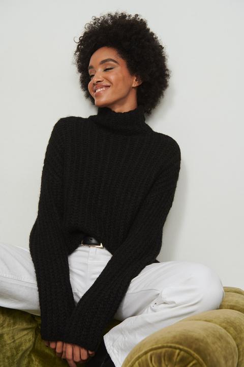 Na-kd Cropped Knitted High Neck Sweater - Black