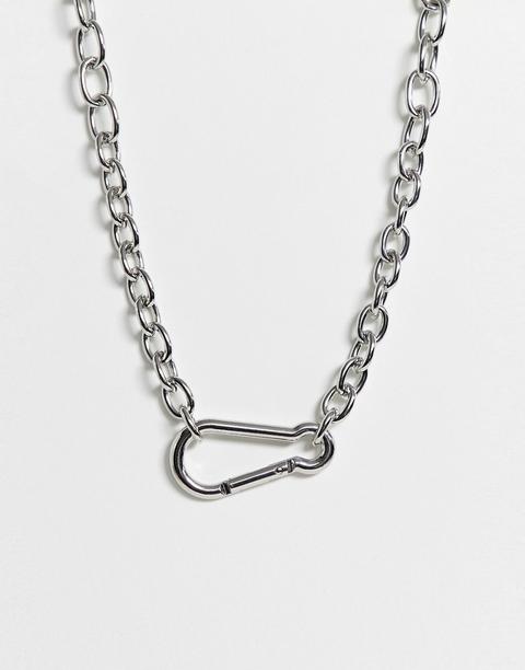 Asos Design - Collana Argento Con Catena Spessa A Contrasto E Chiusura A Moschettone - Argento