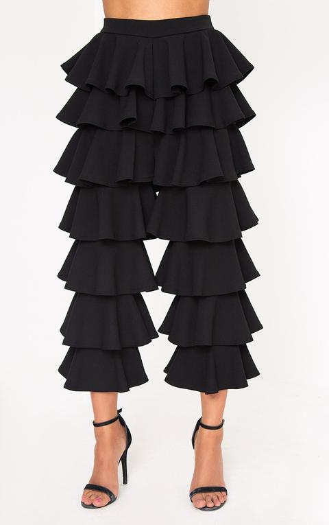 Black Ra-ra Frill Cropped Trousers