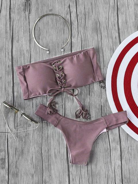 Set Di Bikini A Fascia Con Occhielli E Laccetti