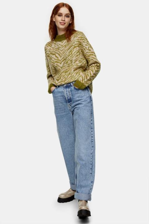 Green Animal Print Knitted Jumper