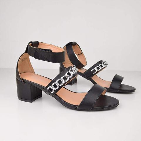 Chelsea - Black Chain Midi Heeled Sandals