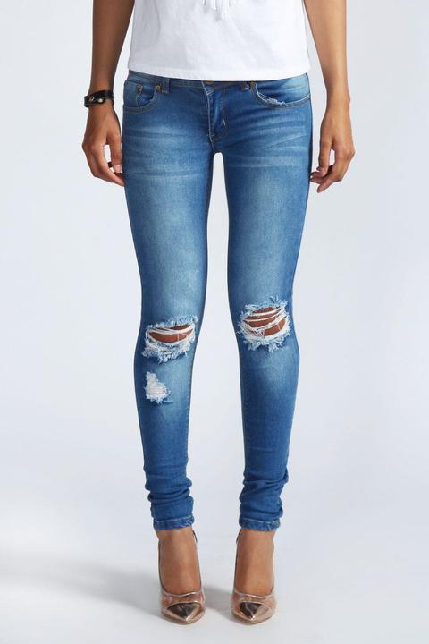 Jeans Skinny Effetto Consumato Con Strappo Sul Ginocchio