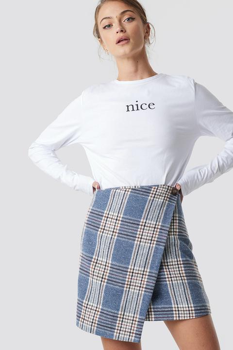 Checked Wrap Skirt Blau