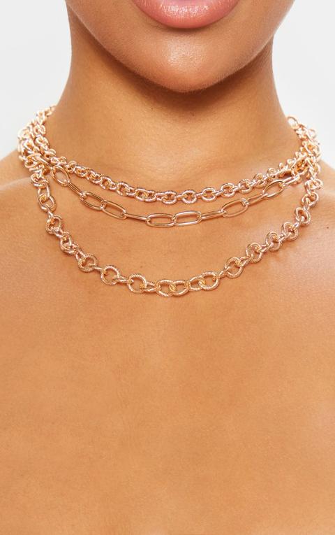 Gold Triple Chained Choker Necklace