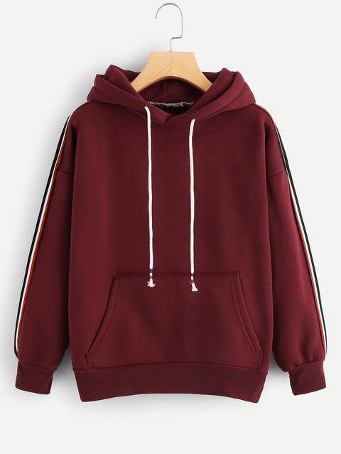 Striped Tape Side Pocket Detail Hoodie