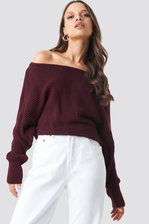 Na-kd Off Shoulder Knitted Sweater - Red