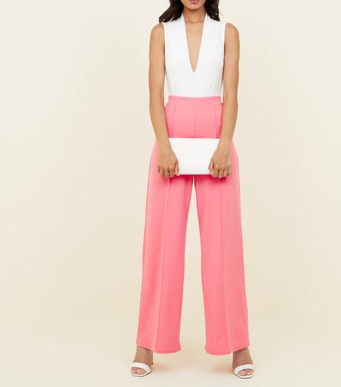 Bright Pink Satin High Waist Wide Leg Trousers | New Look