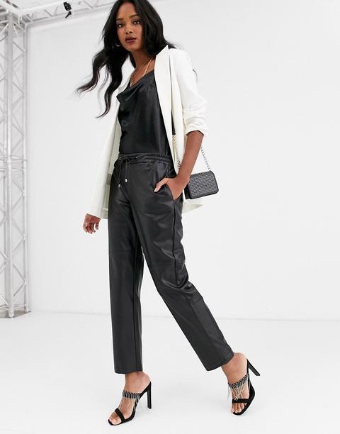 Mango - Pantalon En Similicuir En Similicuir Noué À La Taille - Noir