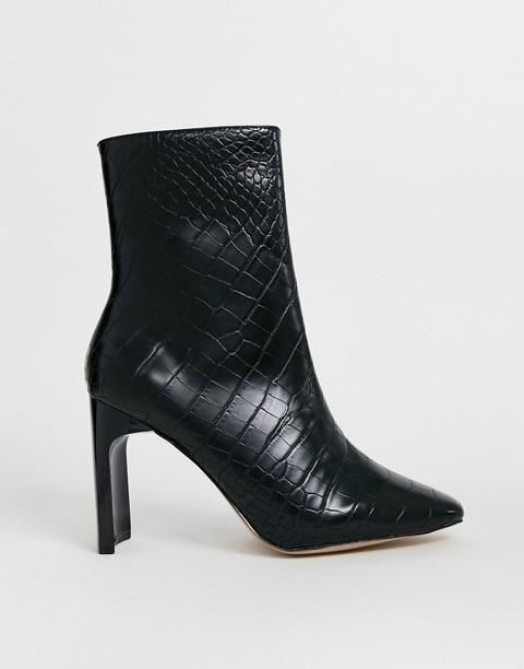 Botines Con Tacón Curvado En Negro Cocodrilo De River Island