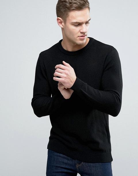 Pull&bear - Maglione Nero In Piqué - Nero