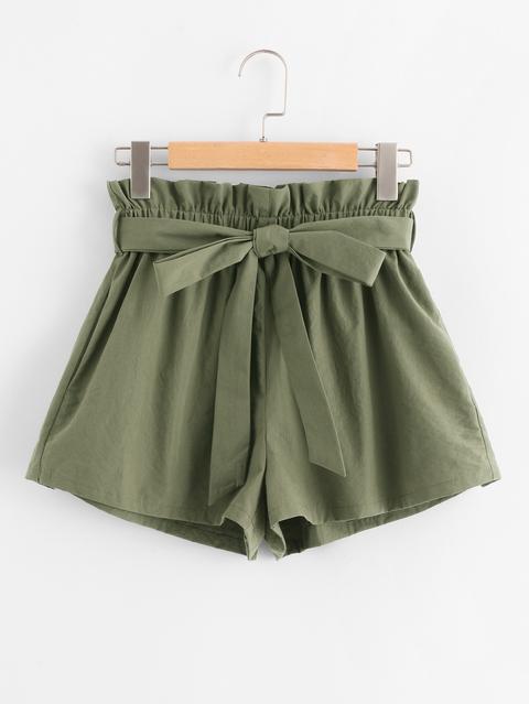 Ruffle Waist Self Belt Paperbag Shorts