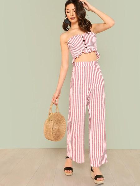 Top E Pantaloni Senza Bretelle Con Orlo Arricciato