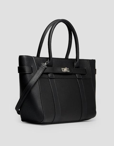 Borsa Shopper Con Chiusura Tramite Cintura Nero