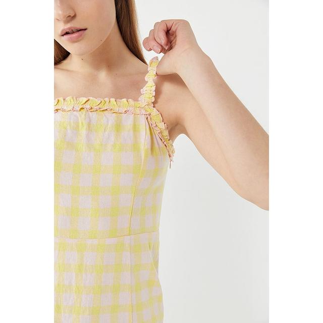 uo wren linen ruffle mini dress