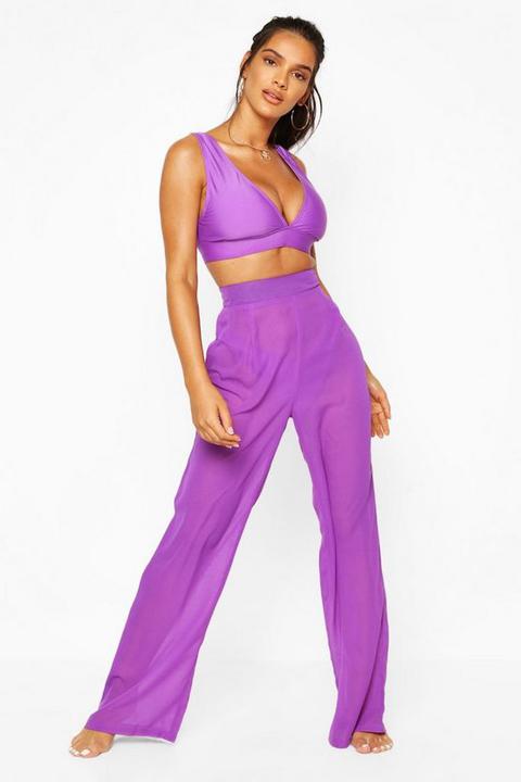 Womens Wide Leg Beach Trousers - Purple - 8, Purple