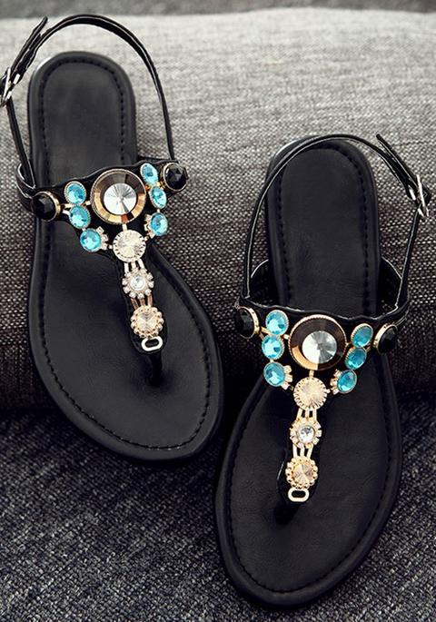Sandali Girocollo Piatto Rettangolare In Alluminio Casualee Nero