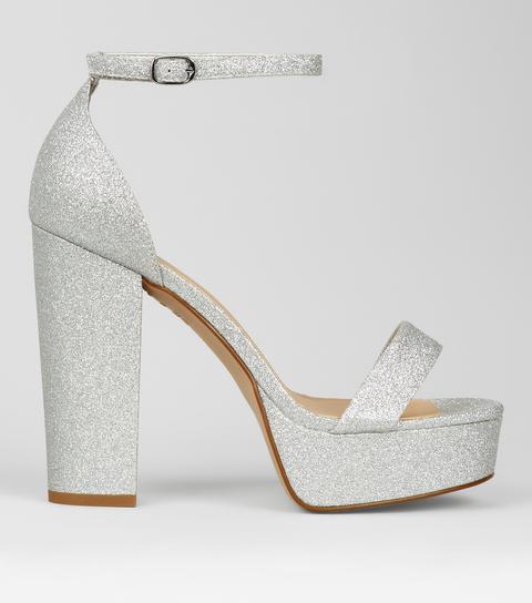Wide Fit Silver Glitter Platform Heels 